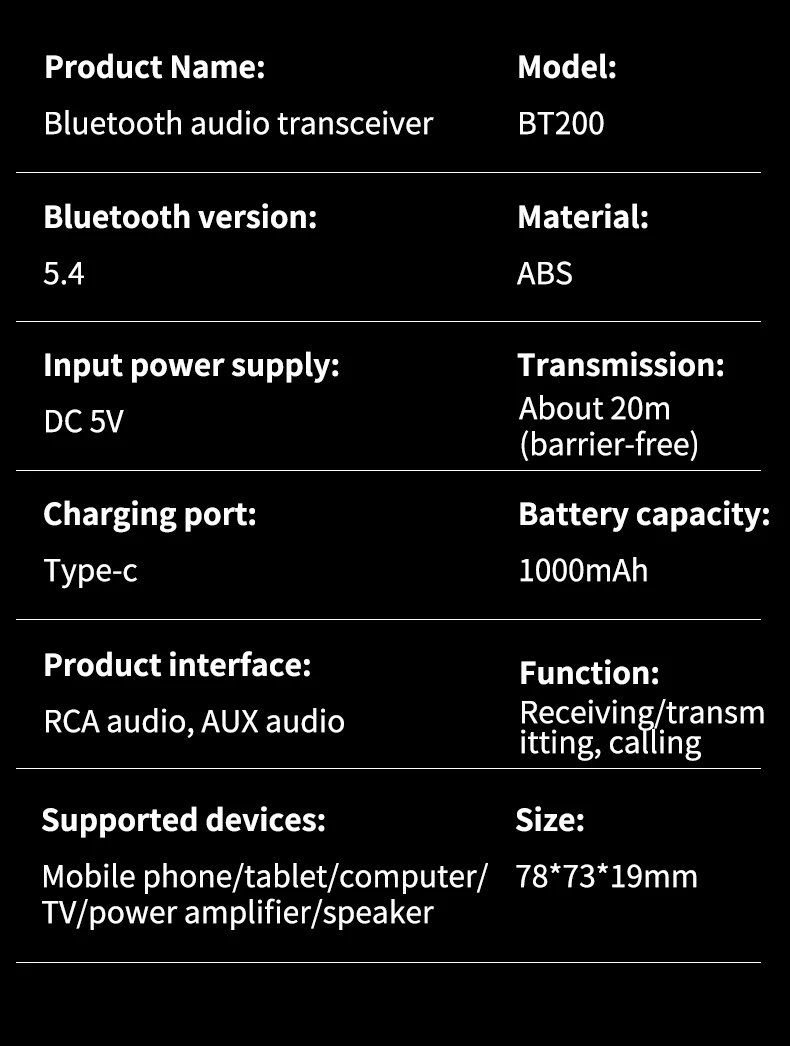 Tebe QCC Bluetooth 5.4 Audio Receiver Transmitter Adapter AAC/aptX/aptX-LL/aptX-HD/aptX-AD RCA Aux Wireless Stereo Music Player