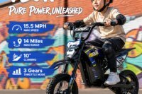 KOOZ HP122E Kids Electric Dirt Bike 36V 750W Peak Power Motorcycle For 4-8 Years UL2272 SGS Certified Max 15.5MPH 3 Speed Modes 14Miles Range Shock Absorber Rear Brake Kids Gift