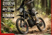 ZONVEER ZX3 2800W Peak Motor Electric Dirt Bike 48V/25Ah Electric Bike 65Miles Max Range 37Mph Max Speed Mountain Electric Motorcycle