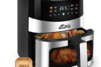 6.5 Quart Air Fryer with Digital Touch Interface, 8 One-Touch Presets, Clear Observation Window, Square 304 Stainless Steel Non-Stick Basket, Dishwasher Safe, Ideal for Home & Dorm Use ASIN B0HHRMML63, SS304