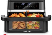 12L Hot Air Fryer Double Pot Simultaneous Cooking 2950W With LED Touch Screen ,Visual Window,LED Lighting,Shaking Foods,Internal Dual Pot Big Size Design Black