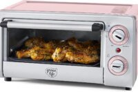 Pink Countertop Toaster Oven and Air Fryer, Stainless Steel with Healthy Ceramic Nonstick Coating, PFAS-Free, Includes Tray and