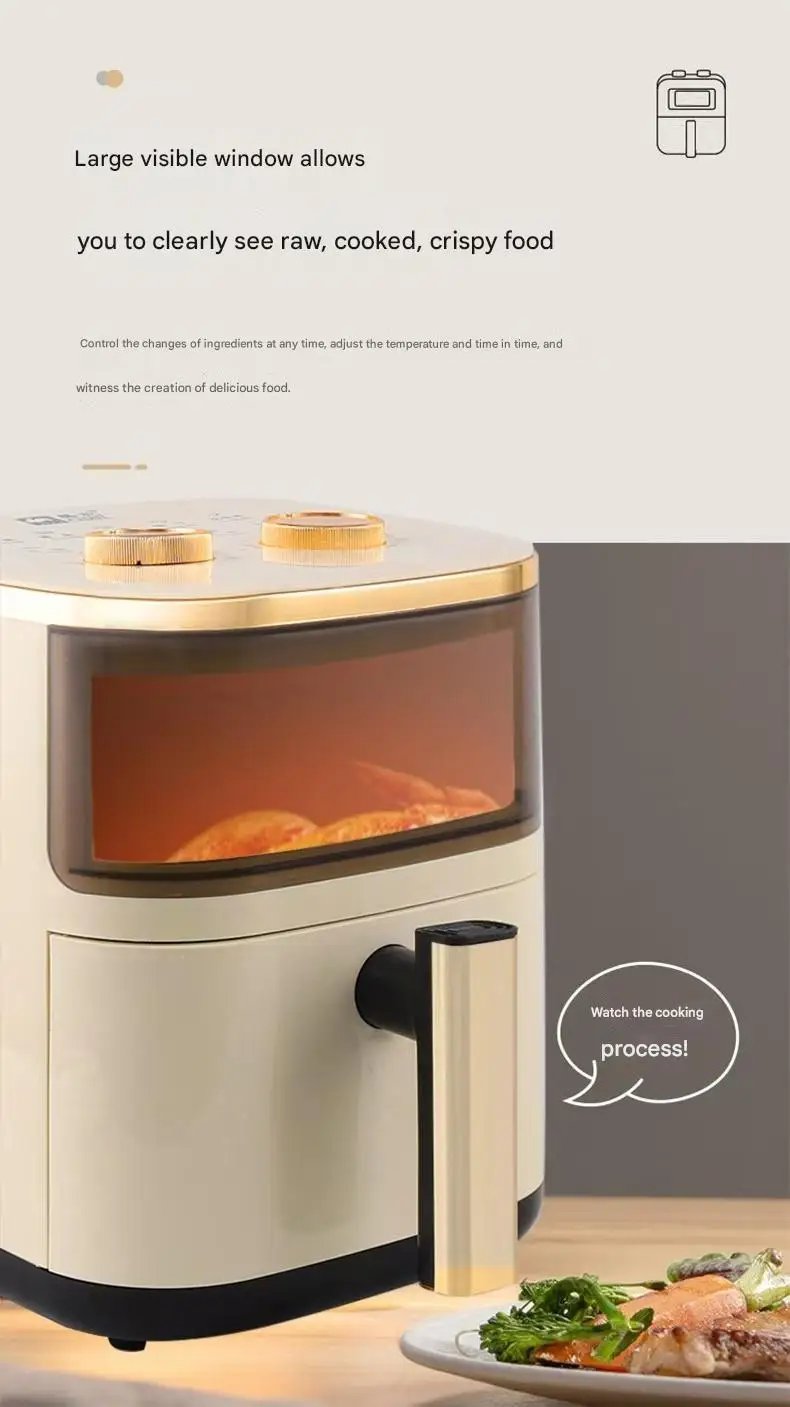 2024 New Air Fryer Double Knob Visual Multifunctional Household Large Capacity Fully Automatic Intelligent French Fry Machine
