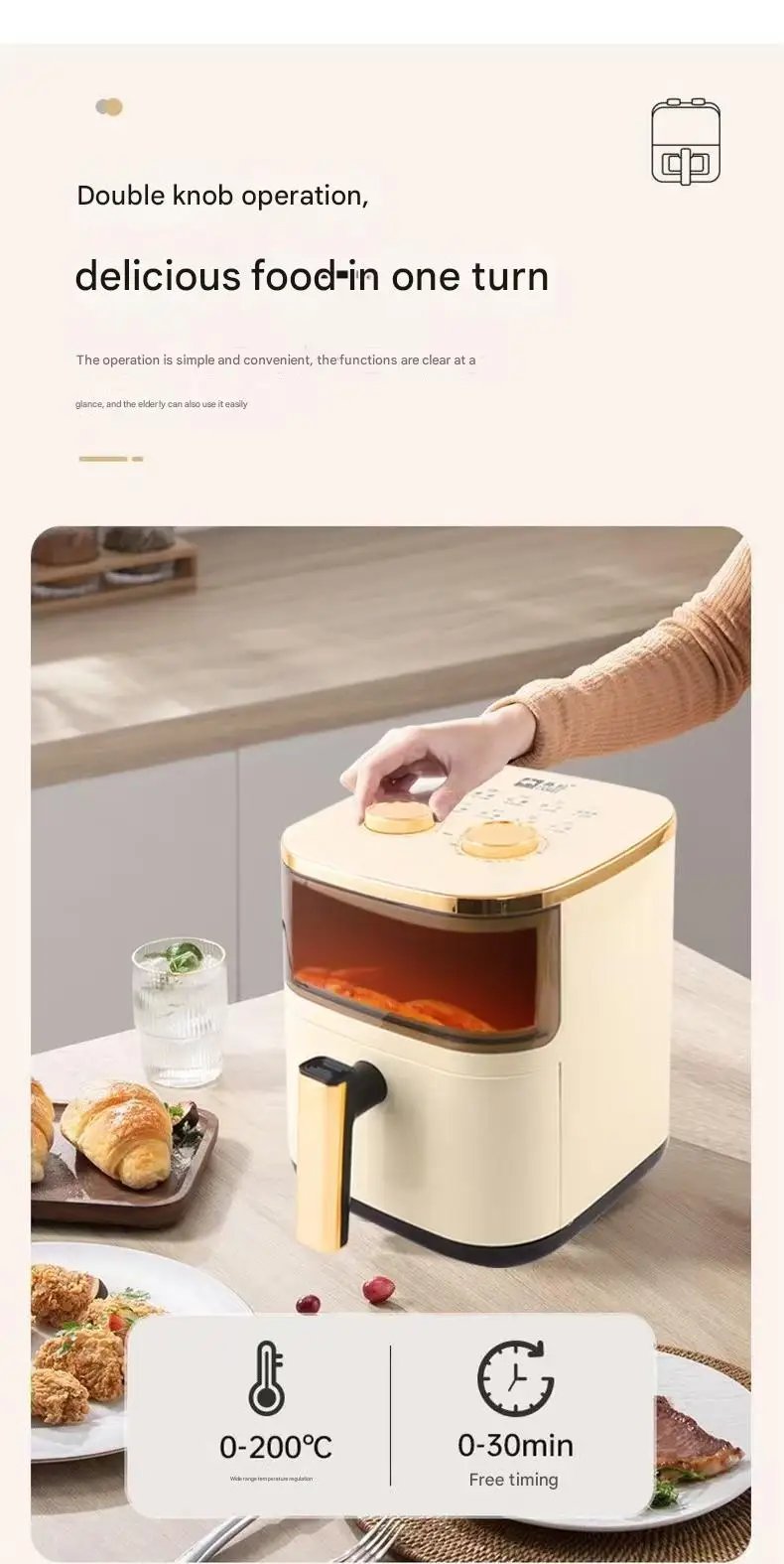 2024 New Air Fryer Double Knob Visual Multifunctional Household Large Capacity Fully Automatic Intelligent French Fry Machine