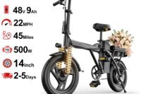 14'' Foldable Electric Bike 500W Motor 48V 9Ah Battery 22MPH Max Speed 45 Miles Long Range with Two Seats for Adult Mini E Bike