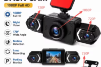 3/4-Lens Dashcam, 1080P Front, 720P Cabin & Rear Recording, Night Vision, 24 Hours Parking Monitoring