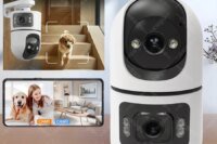 WiFi Indoor Smart Camera 8MP 2 Screen 2 Lens Color Night Vision Cameras Motion Detection Baby Monitor Two-Way Audio Pet CCTV Cam