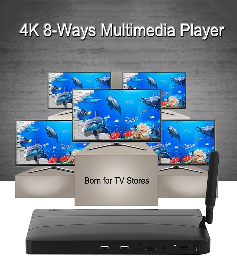 UHD 4K Android4.4 System Video Streamer Box 8 Port HDMI Multimedia Player HDMI Splitter Converter USB Flash Player for TV Stores