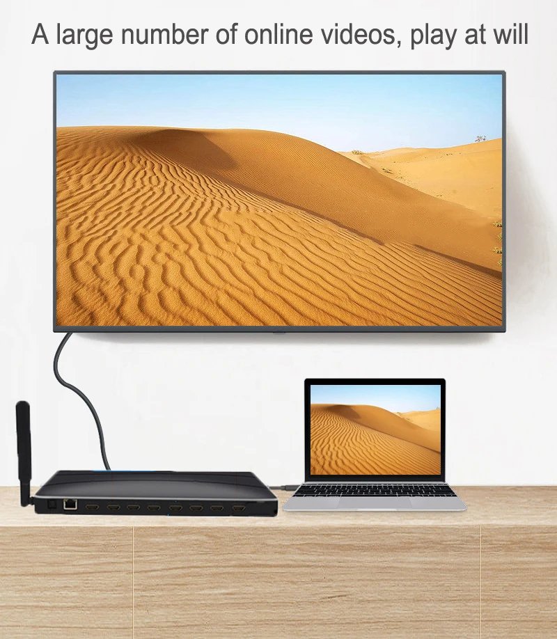 UHD 4K Android4.4 System Video Streamer Box 8 Port HDMI Multimedia Player HDMI Splitter Converter USB Flash Player for TV Stores