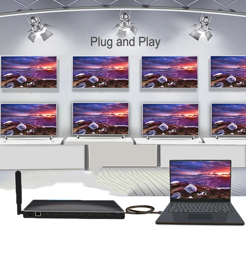 UHD 4K Android4.4 System Video Streamer Box 8 Port HDMI Multimedia Player HDMI Splitter Converter USB Flash Player for TV Stores
