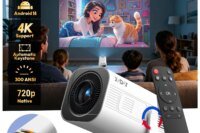 XGODY Gimbal 3 Pro Portable Projector, 300 ANSI, Native 720P, 4K Supported, Android 14, WiFi 6 & BT 5.4, Vertical Auto Keystone Correction, Wireless Mirroring, 20-120 Inch Projector for Camping Movie & Gaming, HDMI USB Connectivity