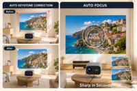 FUSHCAI Home Cinema Projector A10, Portable Outdoor Projector 360°, 900 ANSI, Native Full HD 720P, 4K Support, Android 14 H899,