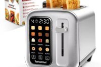 TomaChef   Toaster 2 Slice Toaster Stainless Steel with Touch Screen, Digital Timer, 6 Browning Levels, Wide Slot, Defrost/Reheat/Cancel, +/-10s, Crumb Drawer, 900W