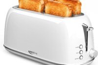White 4-Slice Retro Toaster with Extra-Long Wide Slots and Stainless Steel Body