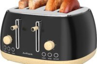 4-Slice Retro Stainless Steel Toaster with Extra-Wide Slots, Dual Independent Control Panels, Cancel, Bagel and Defrost Functions, Removable Crumb Tray, Matte Black