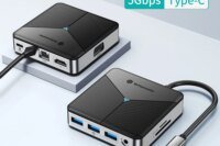 Yottamaster Laptop Docking Station 8 in 1 USB C Hub USB-A 3.0 PD 100W 4K@60Hz HDMI SD/TF RJ45 3.5mm Audio USB Multiport Adapter