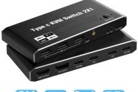 Navceker 2x1 8K Thunderbolt 4 USB C KVM Switch 100W PD Charge 4K 144Hz Type C KVM Switch Switcher for 2 Laptop Macbook 1 Monitor