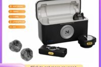 NearStream AWM25T Magnetic Wireless Lavalier Microphone, 1‑to‑2 Dual‑Mic, ENC Noise Cancelling, Low Latency 65Ft, 24H Battery Charging Case, Plug‑Play Lapel Mic for iPhone Android Laptop PC