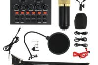 Podcast Microphone Equipment Bundle BM-800 Condenser Microphone (with Voice Changer and V8 Sound Card) Professional Recording Studio Kit for Laptops, Streaming, Podcasting, Singing, Voice-overs, Vocals, Home Studios