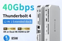 Yottamaster 40Gbps Thunderbolt 4 Dock 12 in 1 USB C Thunderbolt Hub 85W PD Charging Dual Monitor Single 8K or Dual 4K HDMI & DP
