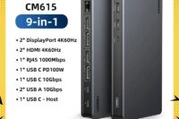 UGREEN CM615 USB C HUB Docking Station DisplayLink 9-in-1 2DP 2HDMI Dual 4K@60Hz MacBook Windows 10Gbps PD100W Gigabit RJ45 Port