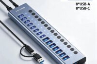 ACASIS 16 Port USB 3.2 Gen2 Hub 10Gbps 8 USB-A 8 USB-C HUB With Individual Switches USB Splitter For PC Laptop Keyboard Mouse Workstation Multi Device Expansion Support BC1.2 Charging Data Transfer with 12V8A Power Adapter