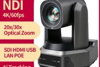 Runpu 4K 60fps NDI PTZ Camera 20x 30x Optical Zoom IP LIve Streaming PTZ Camera AI Auto-Tracking 3G-SDI LAN USB PoE for Church