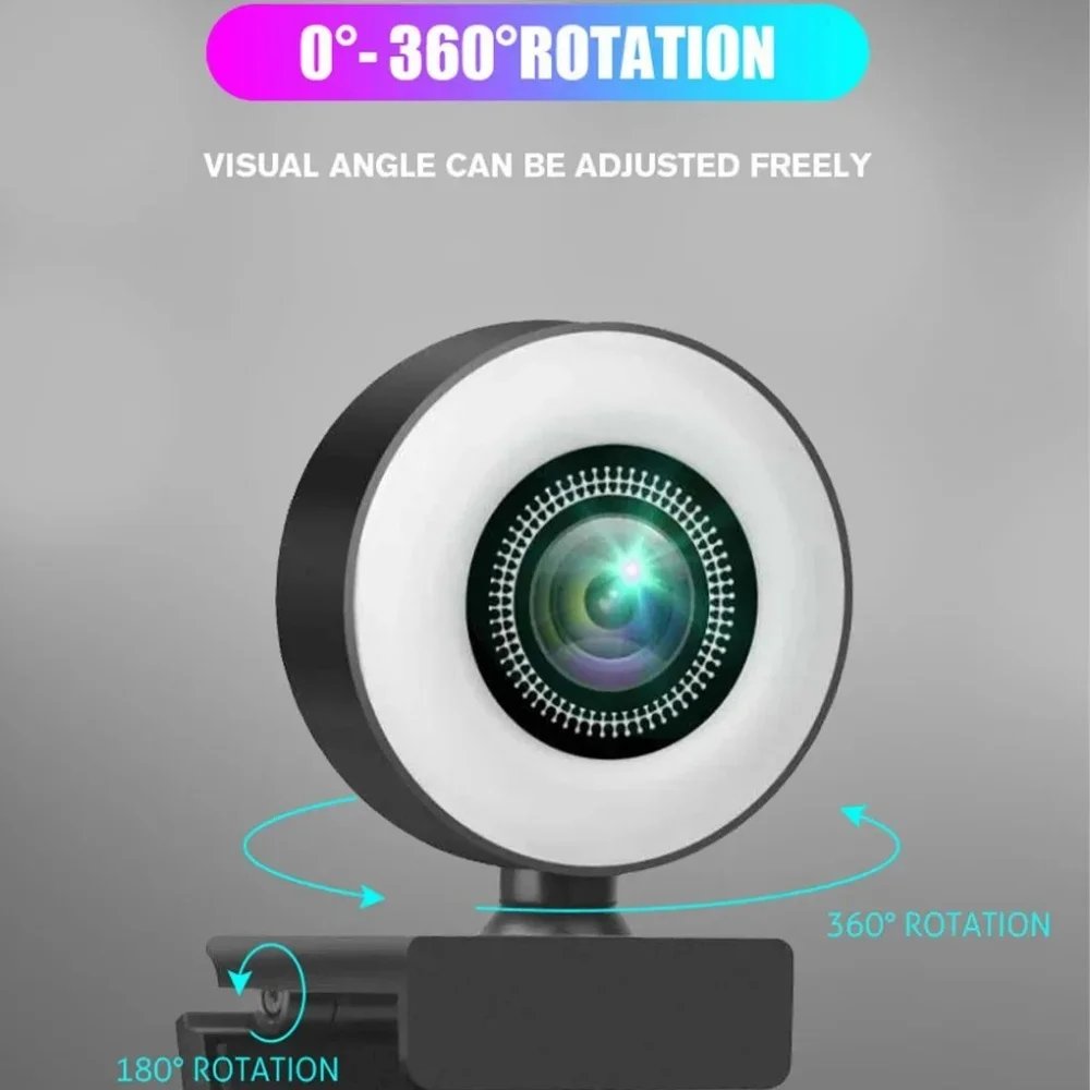 4K 8MP HD Webcam Three Light Sources Manual Brightness Adjust Ultra Clear Home Online Meeting Support Bracket Mount Stable Video 4K 8MP HD Webcam Three Light Sources Manual Brightness Adjust Ultra Clear Home Online Meeting Support Bracket Mount Stable Video