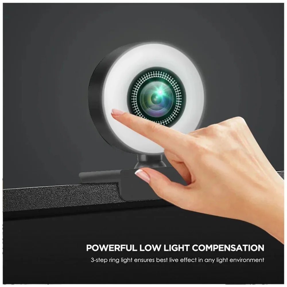 4K 8MP HD Webcam Three Light Sources Manual Brightness Adjust Ultra Clear Home Online Meeting Support Bracket Mount Stable Video 4K 8MP HD Webcam Three Light Sources Manual Brightness Adjust Ultra Clear Home Online Meeting Support Bracket Mount Stable Video
