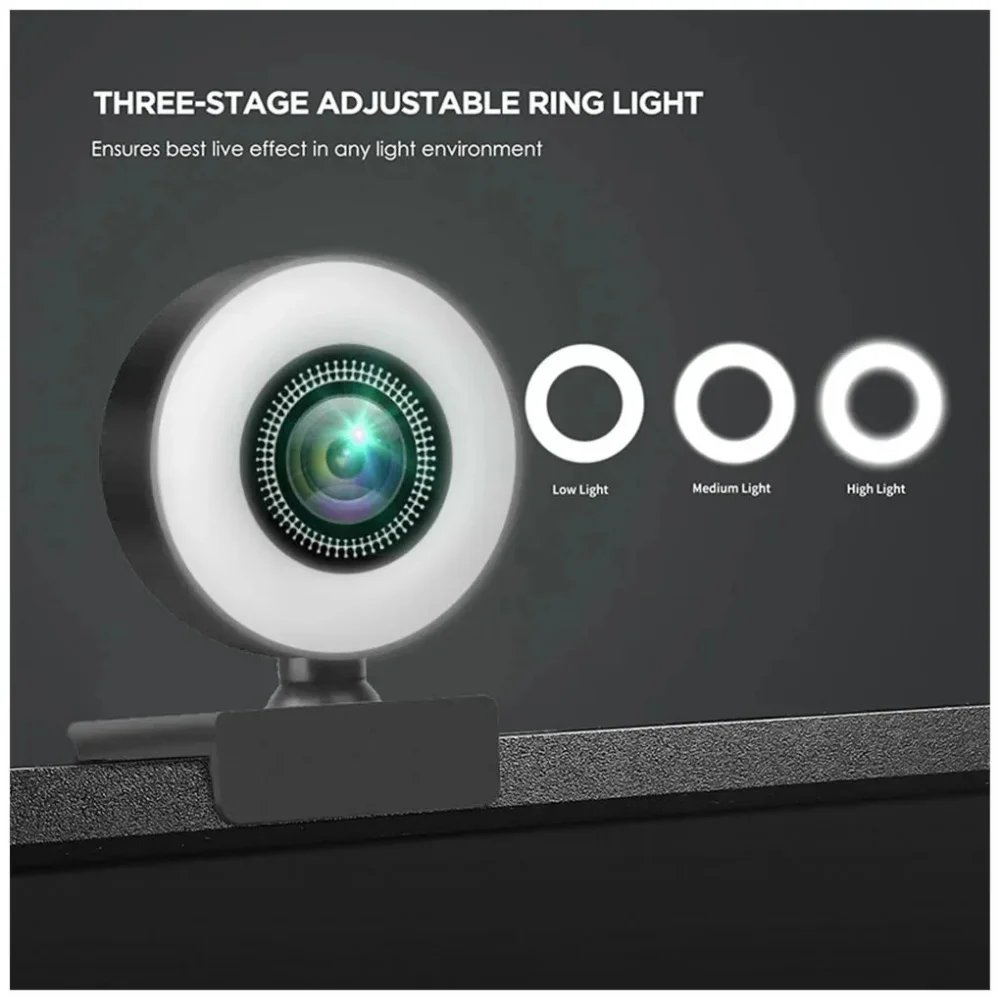 4K 8MP HD Webcam Three Light Sources Manual Brightness Adjust Ultra Clear Home Online Meeting Support Bracket Mount Stable Video 4K 8MP HD Webcam Three Light Sources Manual Brightness Adjust Ultra Clear Home Online Meeting Support Bracket Mount Stable Video