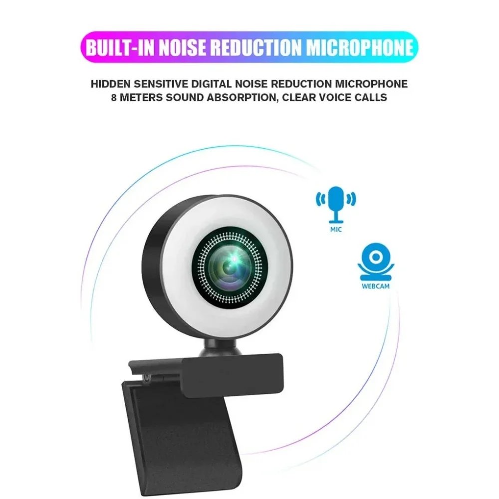 4K 8MP HD Webcam Three Light Sources Manual Brightness Adjust Ultra Clear Home Online Meeting Support Bracket Mount Stable Video 4K 8MP HD Webcam Three Light Sources Manual Brightness Adjust Ultra Clear Home Online Meeting Support Bracket Mount Stable Video