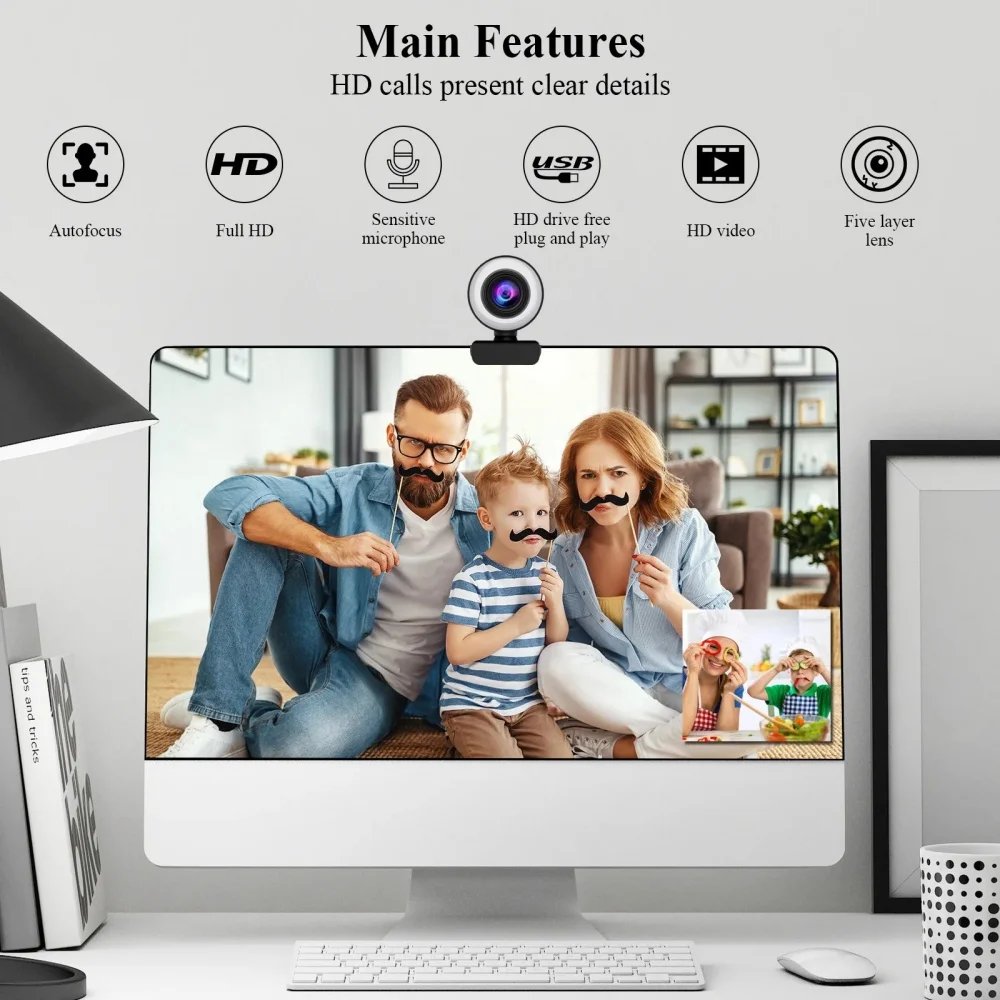 4K 8MP HD Webcam Three Light Sources Manual Brightness Adjust Ultra Clear Home Online Meeting Support Bracket Mount Stable Video 4K 8MP HD Webcam Three Light Sources Manual Brightness Adjust Ultra Clear Home Online Meeting Support Bracket Mount Stable Video