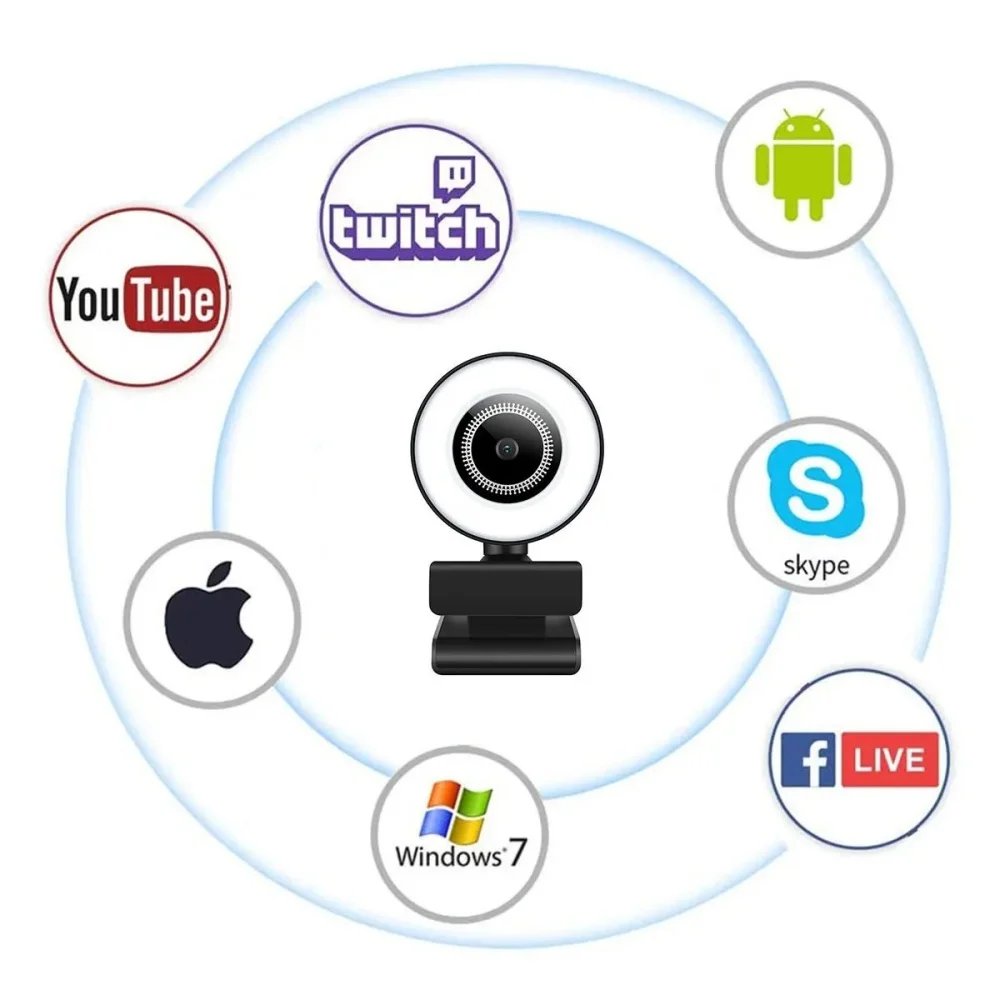 4K 8MP HD Webcam Three Light Sources Manual Brightness Adjust Ultra Clear Home Online Meeting Support Bracket Mount Stable Video 4K 8MP HD Webcam Three Light Sources Manual Brightness Adjust Ultra Clear Home Online Meeting Support Bracket Mount Stable Video