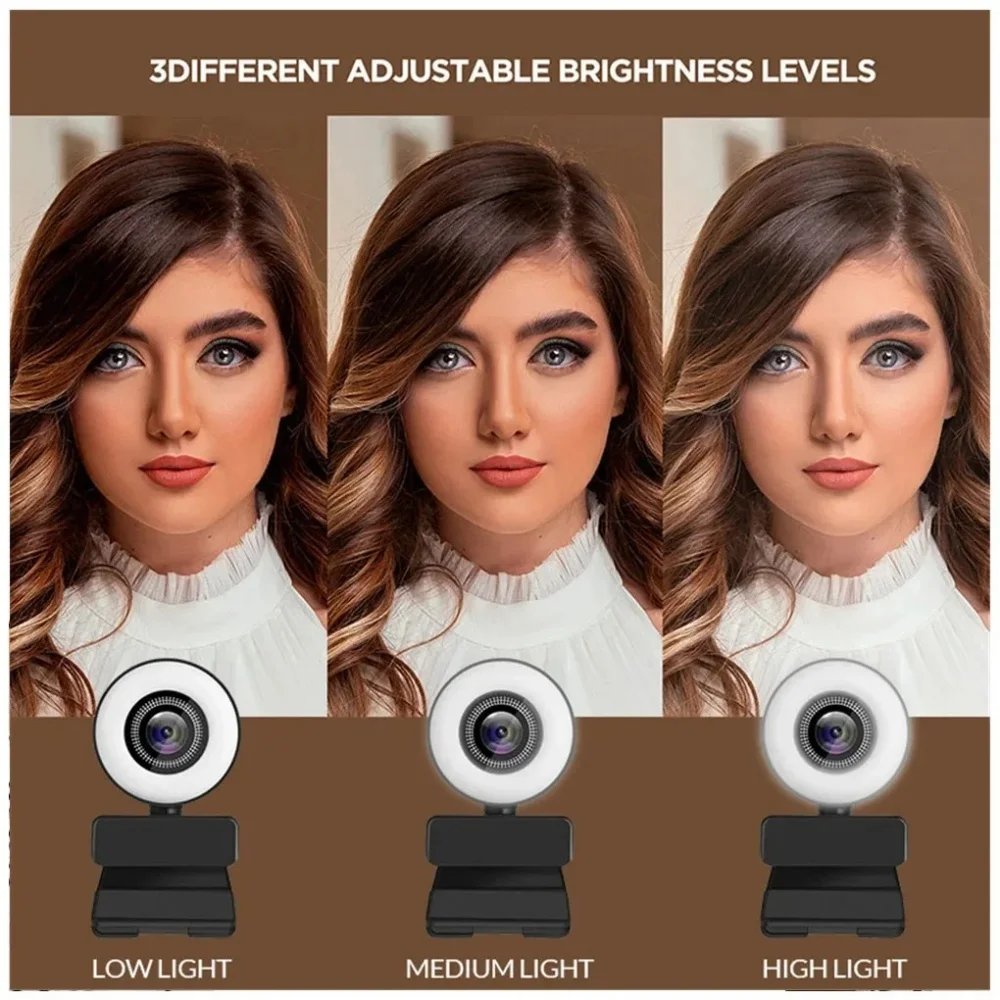 4K 8MP HD Webcam Three Light Sources Manual Brightness Adjust Ultra Clear Home Online Meeting Support Bracket Mount Stable Video 4K 8MP HD Webcam Three Light Sources Manual Brightness Adjust Ultra Clear Home Online Meeting Support Bracket Mount Stable Video