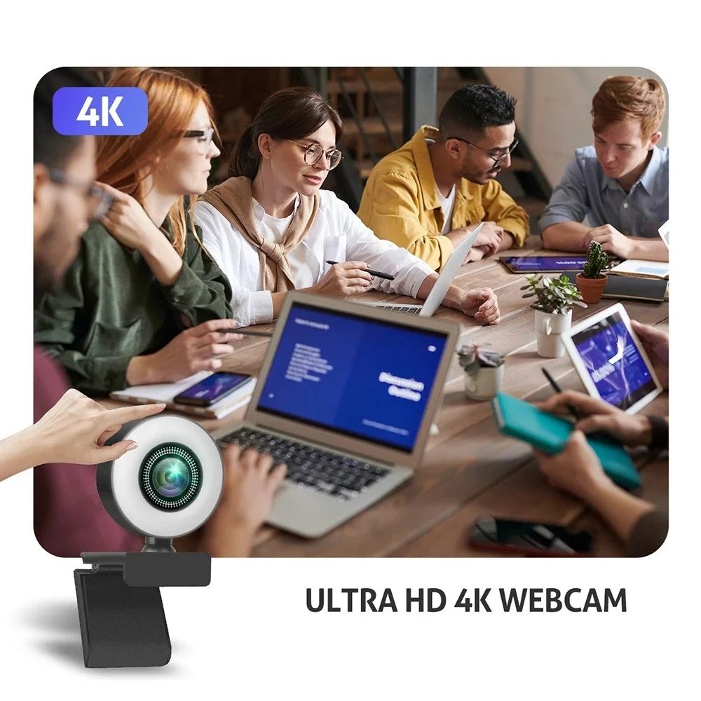 4K 8MP HD Webcam Three Light Sources Manual Brightness Adjust Ultra Clear Home Online Meeting Support Bracket Mount Stable Video - Image 4
