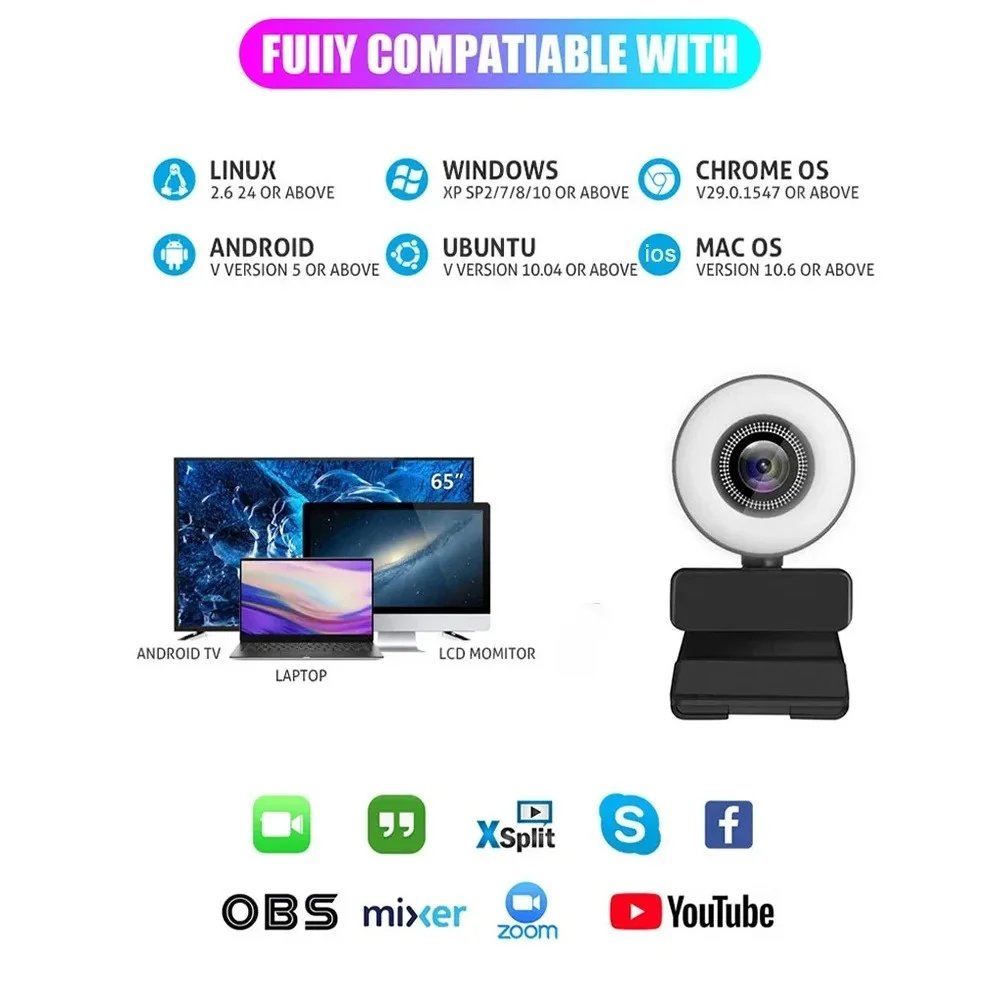 4K 8MP HD Webcam Three Light Sources Manual Brightness Adjust Ultra Clear Home Online Meeting Support Bracket Mount Stable Video - Image 5