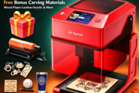 AlgoLaser PIXI Laser Engraver With RR3 Electric Rotary Roller Kit, 360° Cylindrical Engraving, 3W/5W/10W Diode Laser Cutter, Enclosed Desktop Engraving Machine For Tumbler Glass Cup DIY Gift Making
